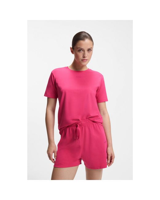 Boss Pink Stretch-Cotton Pyjama T-Shirt With Logo Print