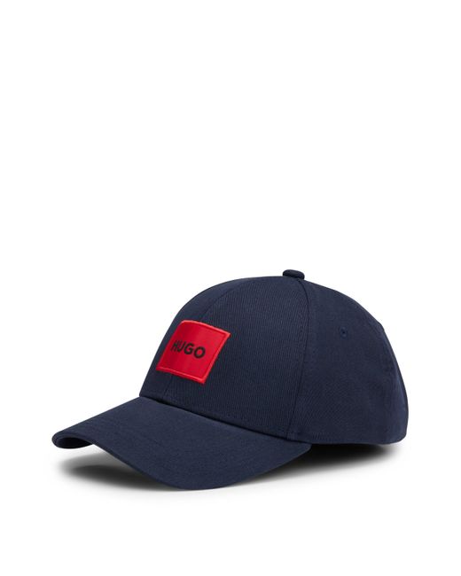 HUGO Blue Cotton-twill Cap With Red Logo Label for men