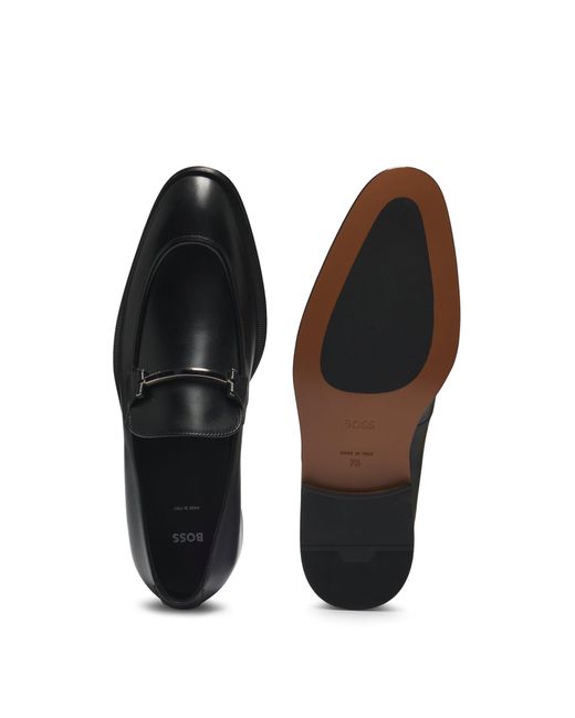 Boss Black Leather Loafers With Branded Hardware for men