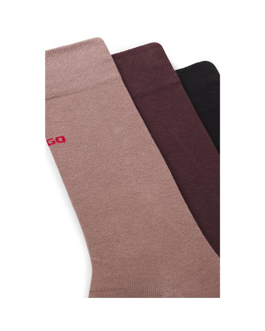 HUGO Brown Three-Pack Of Regular-Length Socks With Logos for men