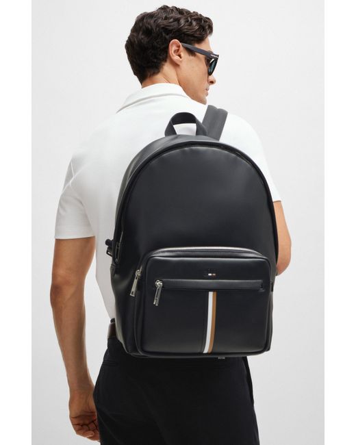 Boss Black Faux-leather Backpack With Signature Stripe for men