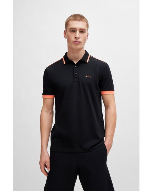 Boss Black Cotton-piqué Polo Shirt With Contrast Stripes And Logo for men