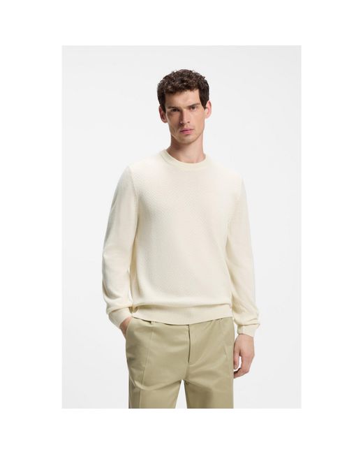 Boss Natural Wool-Blend Sweater With A Textured Front for men