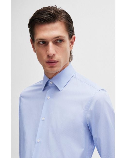 Boss White Regular-fit Shirt In Micro-striped Cotton Twill for men