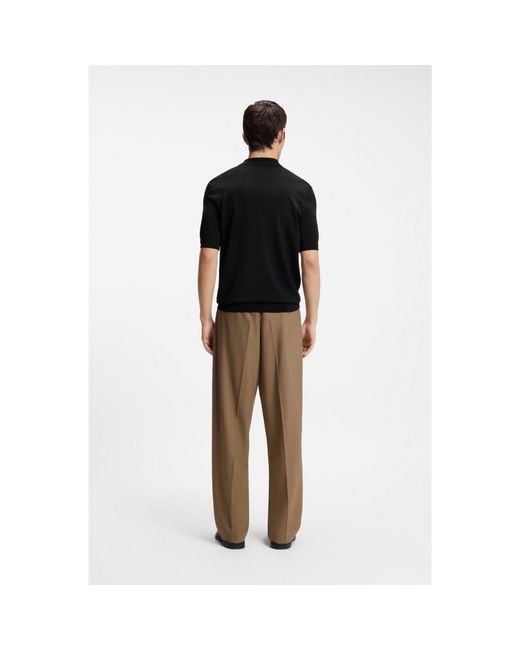 HUGO Black Knit Polo With Zipped Neck for men