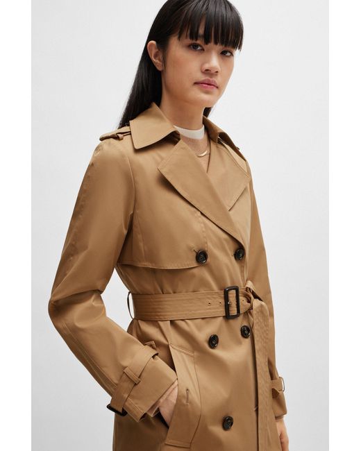 Boss Brown Regular-fit Trench Coat With Buckled Belt