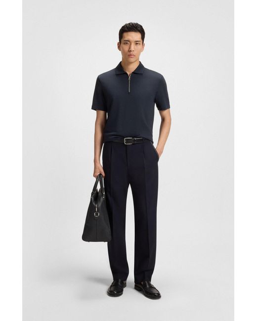 Boss Poloshirt Aus Piqué Mit Reißverschluss Am Kragen in Blue für Herren