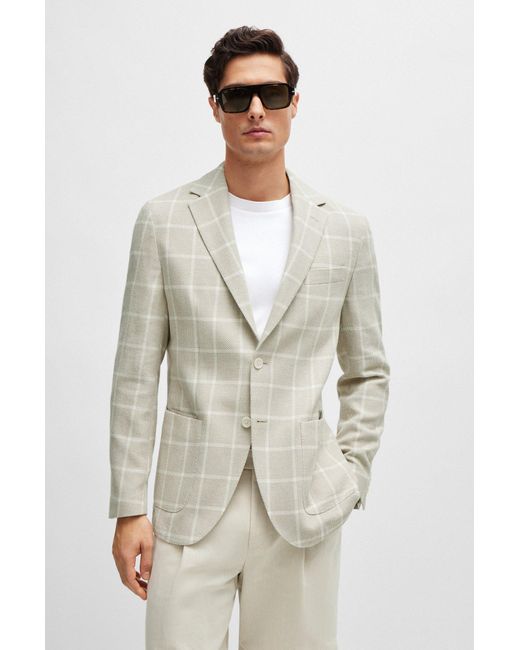 Boss White Regular-fit Jacket In A Checked Cotton Blend for men