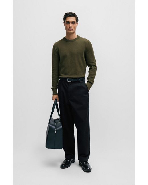 Boss Green Micro-structured Crew-neck Sweater In Cotton for men