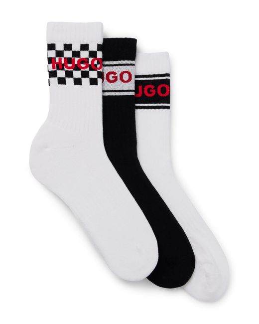 HUGO Dreier-Pack kurze Logo-Socken aus Baumwoll-Mix in White für Herren