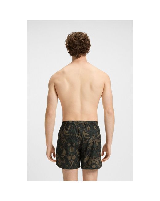 HUGO Green Printed Swim Shorts With Embroidered Logo for men