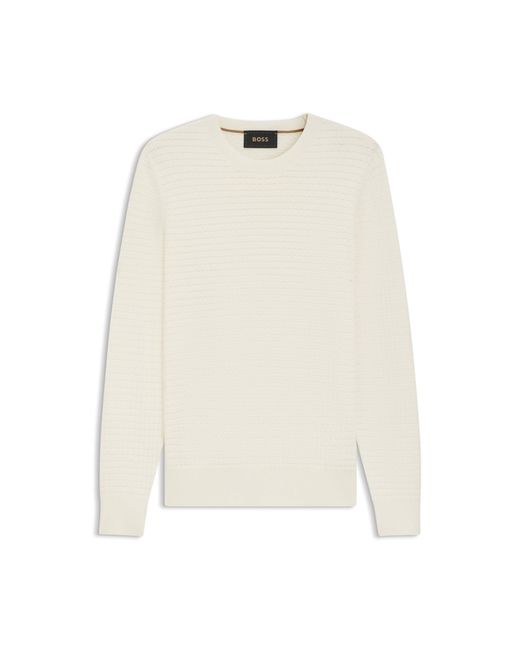 Boss White Silk-Cotton Sweater With Micro-Check Structure for men