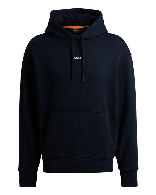 Boss Blue Cotton-terry Hoodie With Contrast Logo for men
