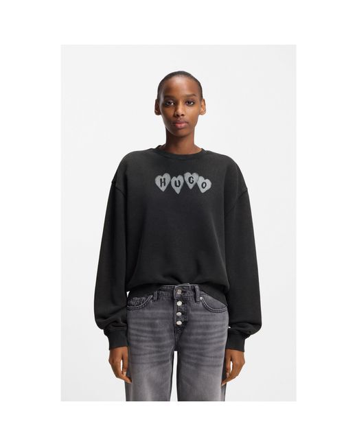 HUGO Black Cotton-Terry Sweatshirt With Heart Logo