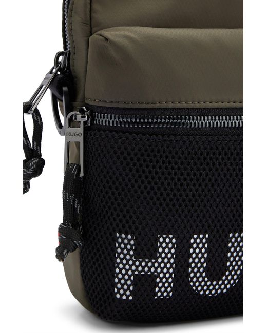 HUGO Gray Reporter Bag With Contrast Logo And Mesh Overlay for men