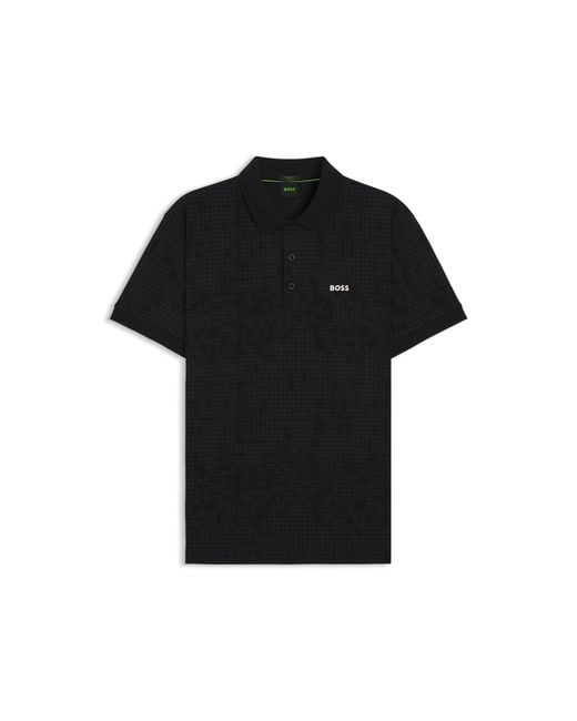 Boss Blue Stretch-Cotton Polo Shirt With All-Over Print for men