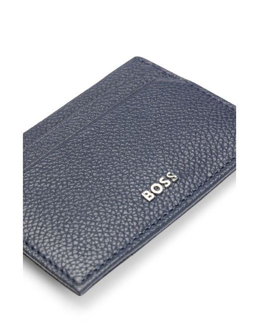 Boss Blue Brass Money Clip With Card Holder In Grained Leather for men