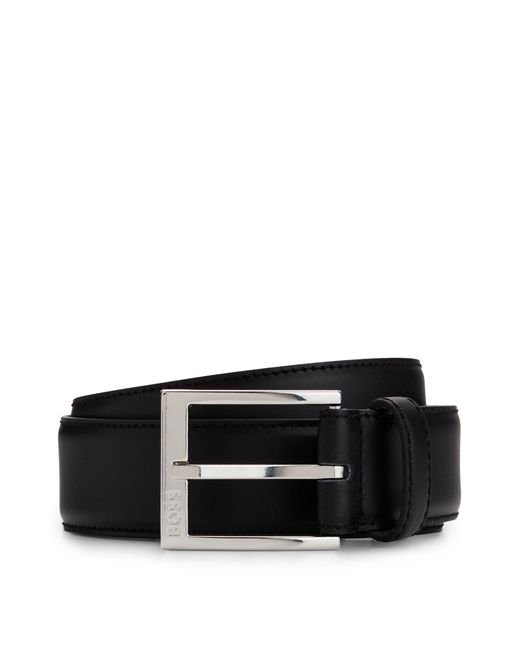 Boss Black Italian-leather Belt With Logo Buckle for men