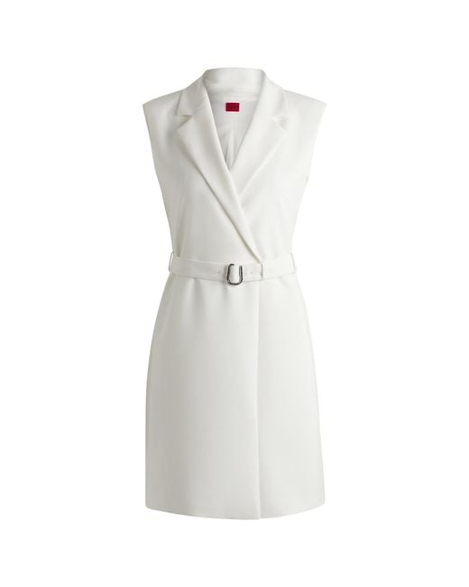 HUGO White Blazer-Style Dress With Buckled Belt