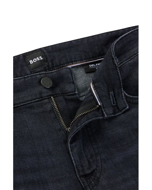 Boss Blue Slim-fit Jeans In Black Super-soft Italian Denim for men