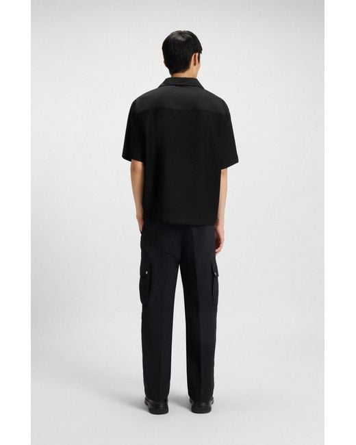 HUGO Oversized-Fit Twill Overhemd Van Wolmix in het Black voor heren