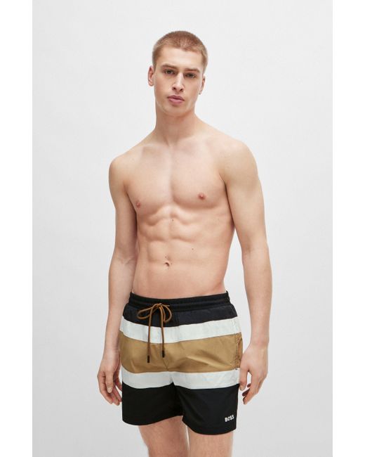 Boss Black Fully Lined Swim Shorts With Colour-blocking for men