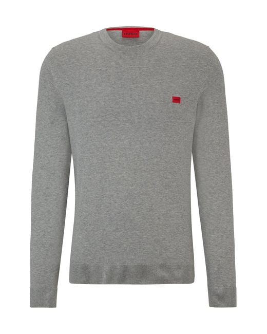Pull en maille de coton avec étiquette logotée rouge HUGO pour homme en coloris Gray
