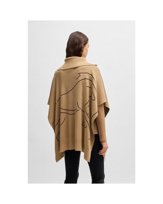 Boss Brown Equestrian Cotton-Blend Cape With Abstract Intarsia