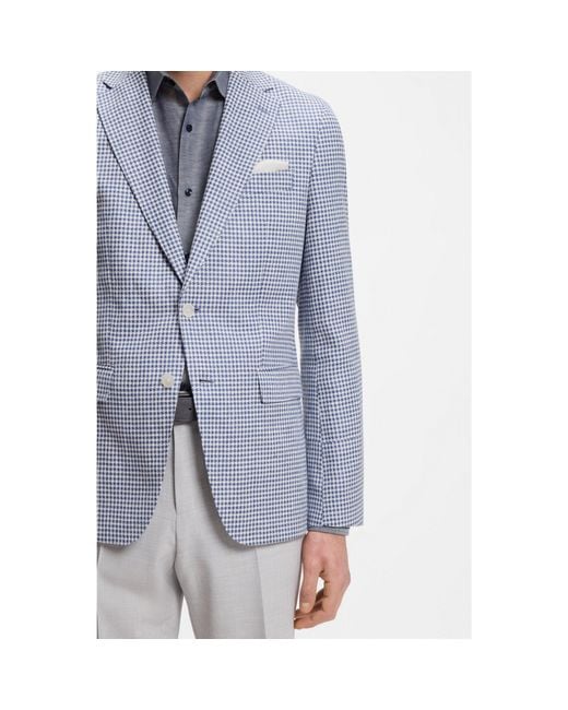 Boss Blue Slim-Fit Blazer With Pepita Houndstooth Pattern for men