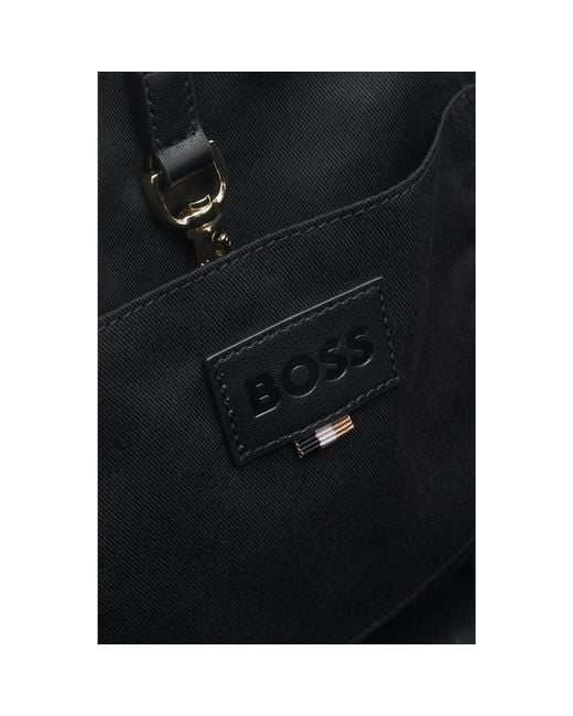 Boss Black Quilted Tote Bag With Logo Patch