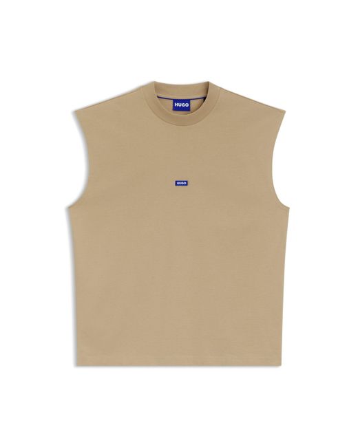 HUGO Green Sleeveless Cotton T-Shirt With Logo Patch for men