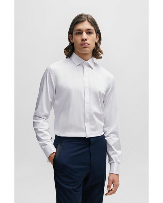 Chemise habillée Slim Fit en satin de coton stretch HUGO pour homme en coloris White