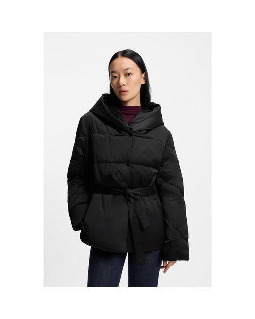 Boss Black Water-Repellent Quilted Jacket With Belt
