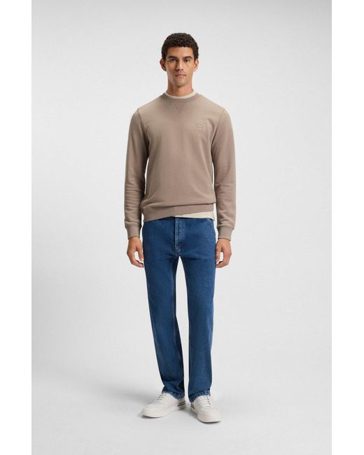 Boss Sweatshirt Van Katoenen Badstof Met Logopatch in het Natural voor heren