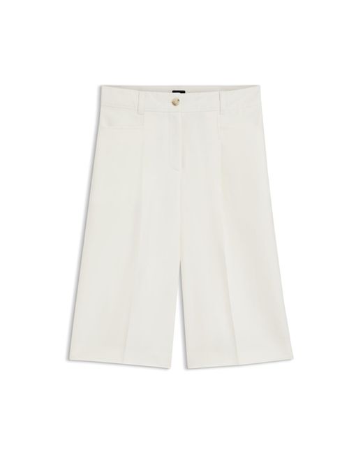 Boss White Bermuda Trousers With Front Pleats