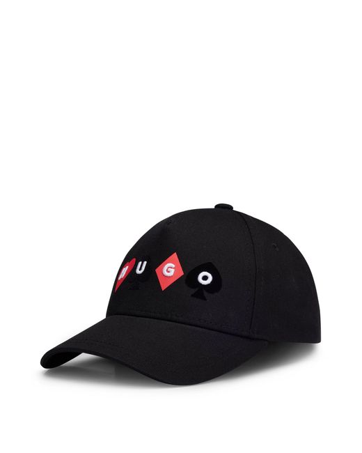 HUGO Black Cotton-twill Cap With Playing-card Logo for men