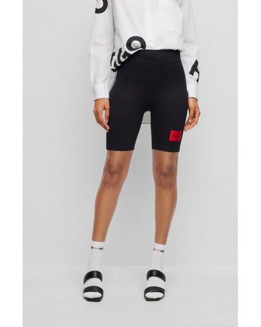 HUGO Black Seamless Cycling Shorts With Red Logo Label