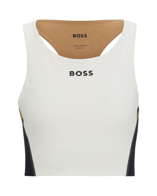 Boss White Racerback-Top im Colour-Block-Design mit Logo-Details