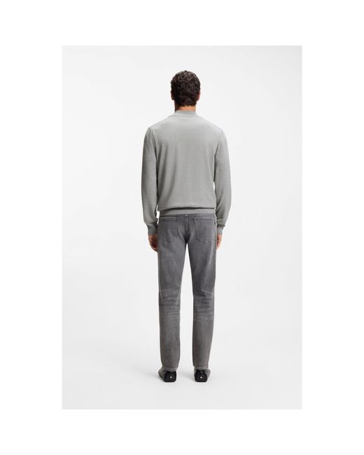 Boss Gray Zip-Neck Knitted Sweater for men