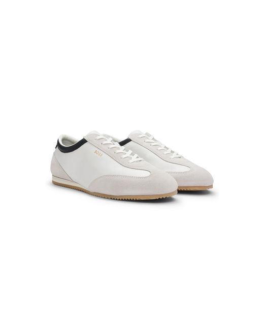 Boss White Leather Trainers With Suede Trims for men