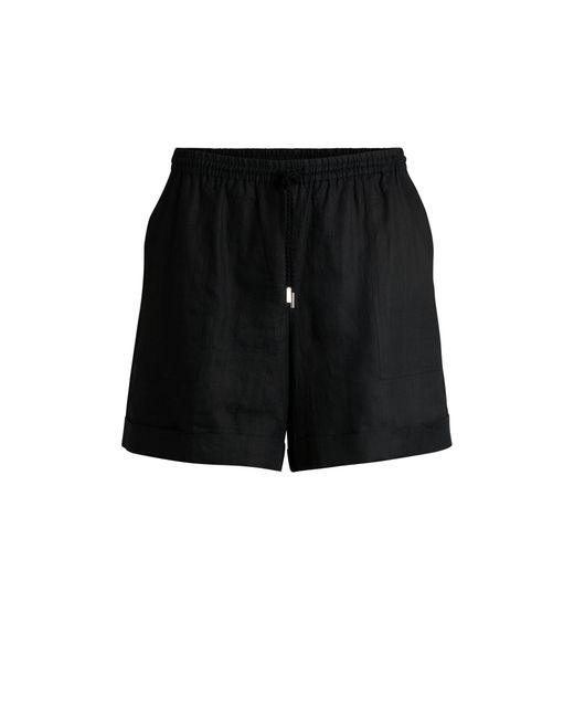 Boss Black Ramie Shorts With Twisted Cord