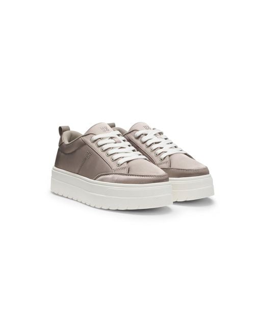 HUGO White Platform Trainers With Satin-Effect Uppers