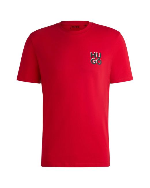 HUGO Red Cotton-jersey T-shirt With Stacked Logo Print for men