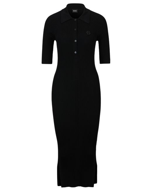 Boss Black Kleid mit Knopfleiste und Doppel-Monogramm