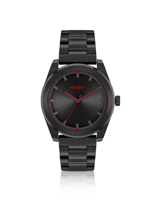 HUGO Horloge Met Geschakelde Polsband En Geborstelde Zwarte Wijzerplaat in het Black voor heren
