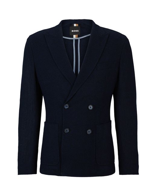 Veste Slim Fit en coton stretch à micro motif Boss pour homme en coloris Blue