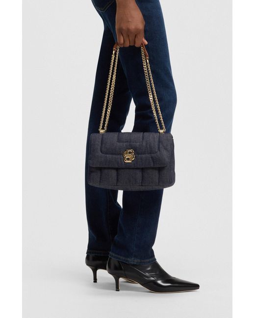 Boss Blue Gesteppte Umhängetasche Aus Denim Mit Double-B-Monogramm