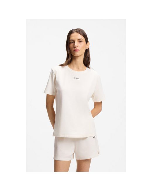 Boss White Stretch-Cotton Pyjama T-Shirt With Logo Print