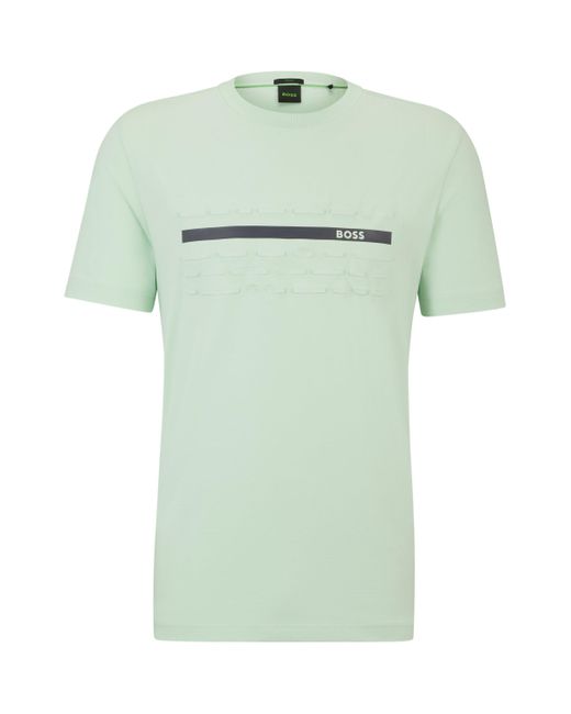 Boss Regular-fit T-shirt Van Stretchkatoen Met Artwork In Reliëf in het Green voor heren