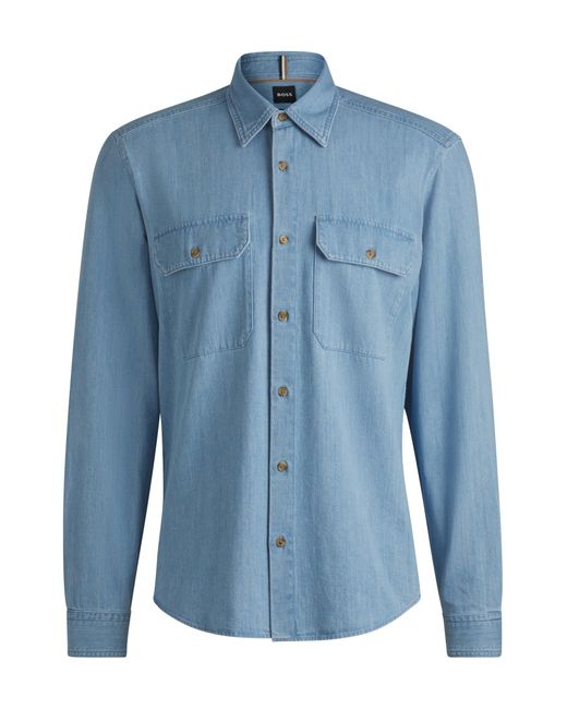 Boss Regular-Fit Hemd Aus Blauem Baumwoll-Denim in Blue für Herren